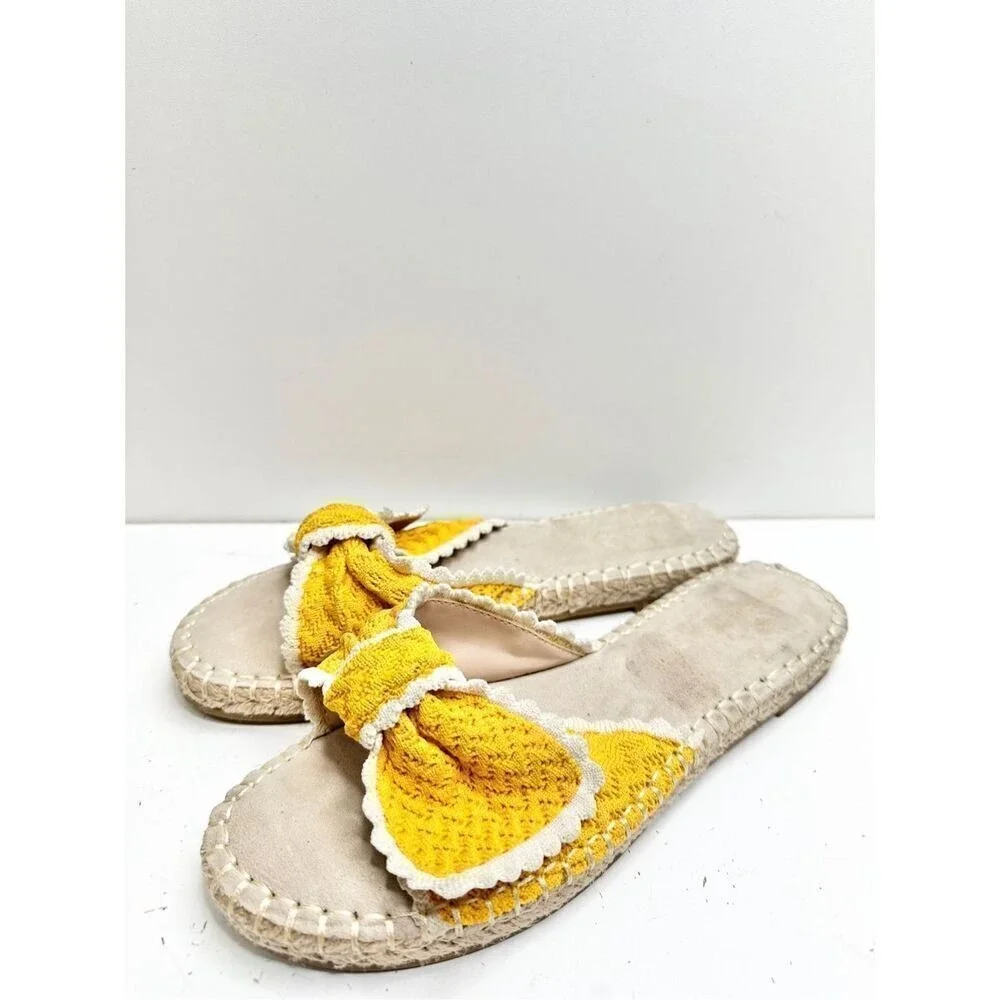 Bandolino Yellow Crochet‎ Bow Espadrille Slide Sandals Womens Size 7.5M Flats